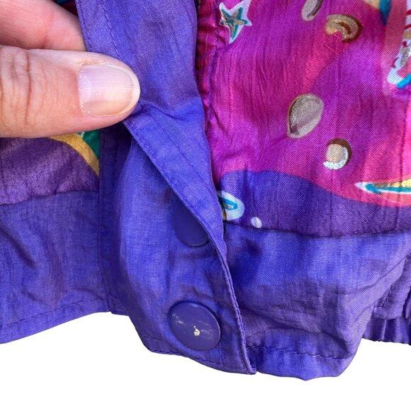 Lavon Vintage 80s Starfish Print High Collar Purple Swishy Windbreaker Jacket S - Picture 10 of 11